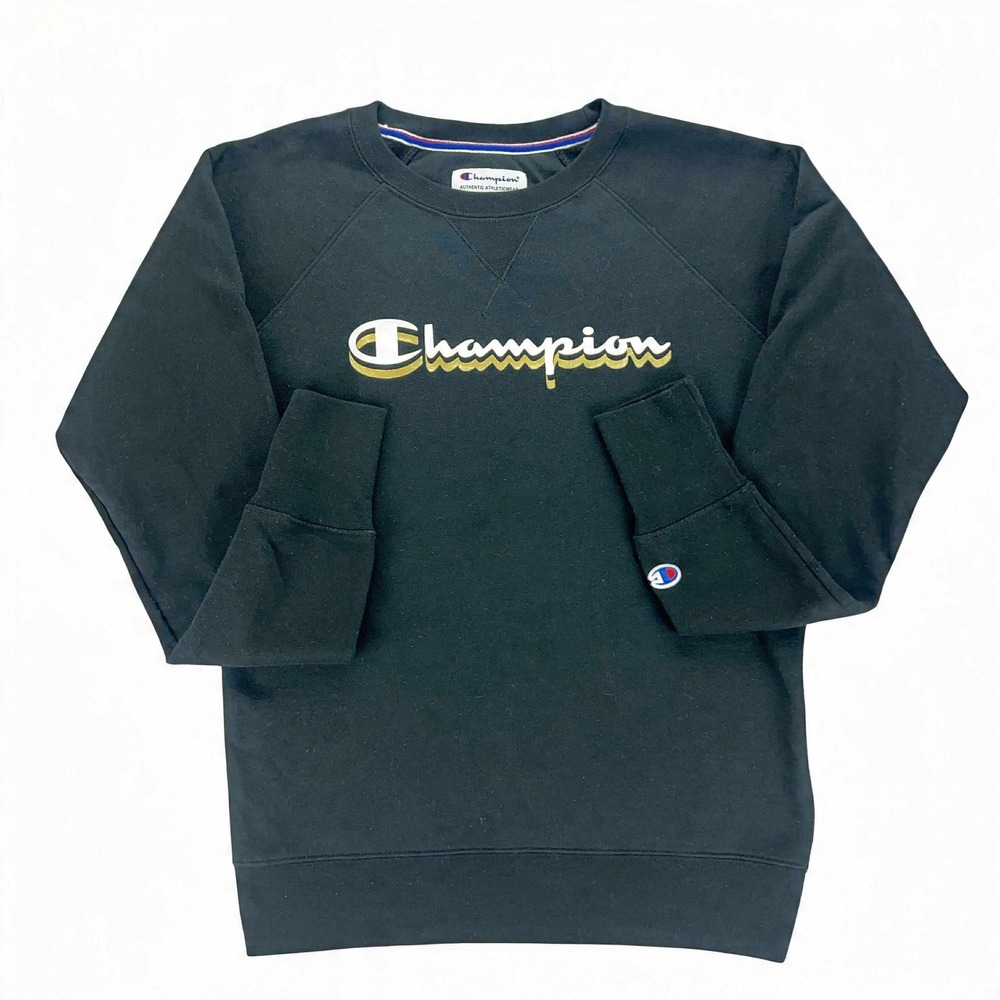 Champion Vintage Crewneck Sweatshirt Pullover‎ Black Logo Athletic Size S